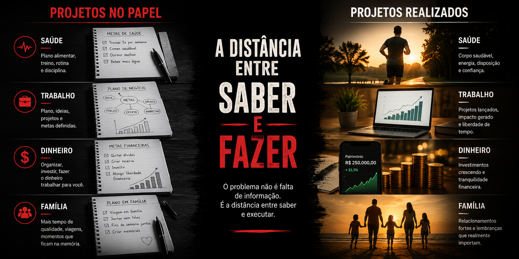 A distância entre saber e fazer: projetos no papel vs. projetos realizados
