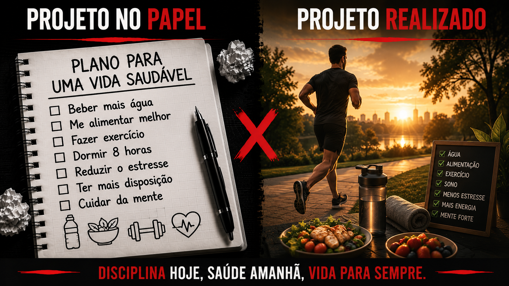 Projeto no papel vs. projeto realizado: vida saudável